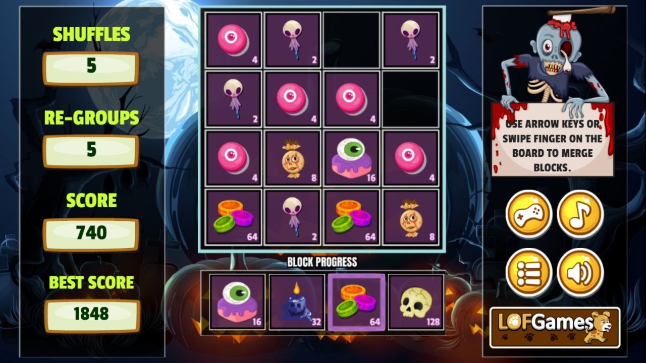 Halloween Themed Puzzle 2048 Play Online At Zarium